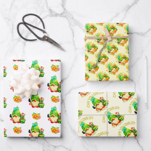 Set of 3 Garden gnome wrapping papers Wrapping Paper Sheets