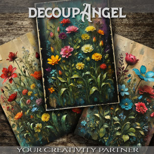 Set of 3 - Garden of Colors - Decoupage -  Wrapping Paper Sheets