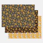 Set of 3 Golden Skull and Crossbones Wrapping Paper Sheets