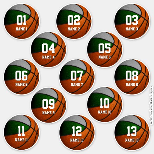 set of 3 inch green gray boys girls basketball sticker