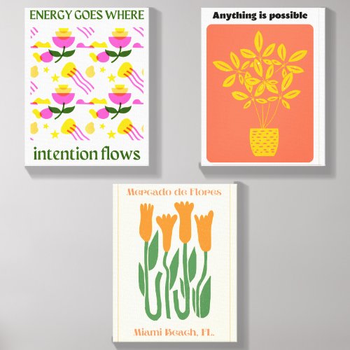 Set of 3 Inspirational Prints - Modern Botanical  Canvas Photo Tile
