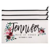 Set Of 3 Leaves & Pink Roses Canvas Cosmetic Bags (Set)