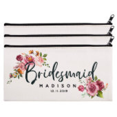 Set Of 3 Light Pink Roses Canvas Cosmetic Bags (Set)