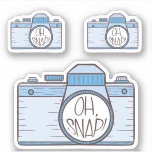 Set of 3 Oh Snap! Blue Pastel Camera Sticker