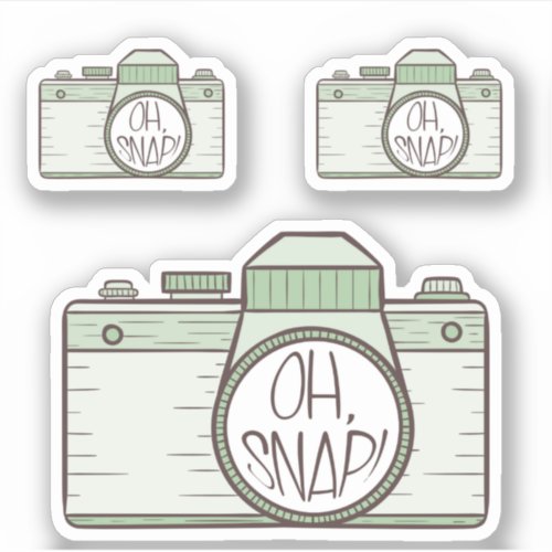 Set of 3 Oh Snap Green Pastel Camera Sticker