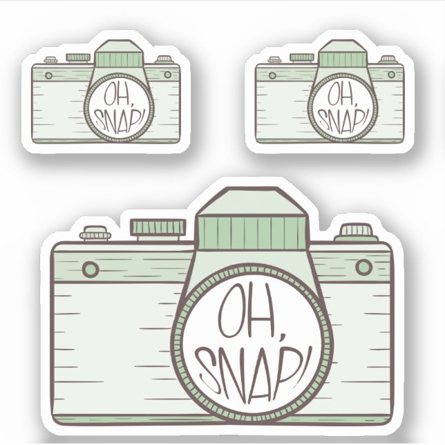 Set of 3 Oh Snap! Green Pastel Camera Sticker (Front)