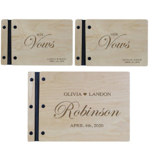 Set of 3 Ornate Maple Wedding Vow Guest Books