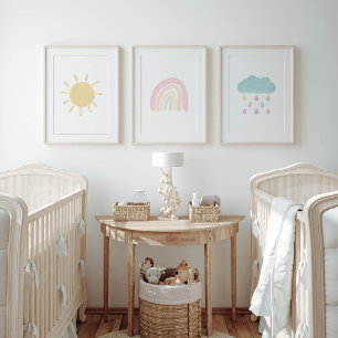 Set of 3 pastel rainbow nursery wall poster