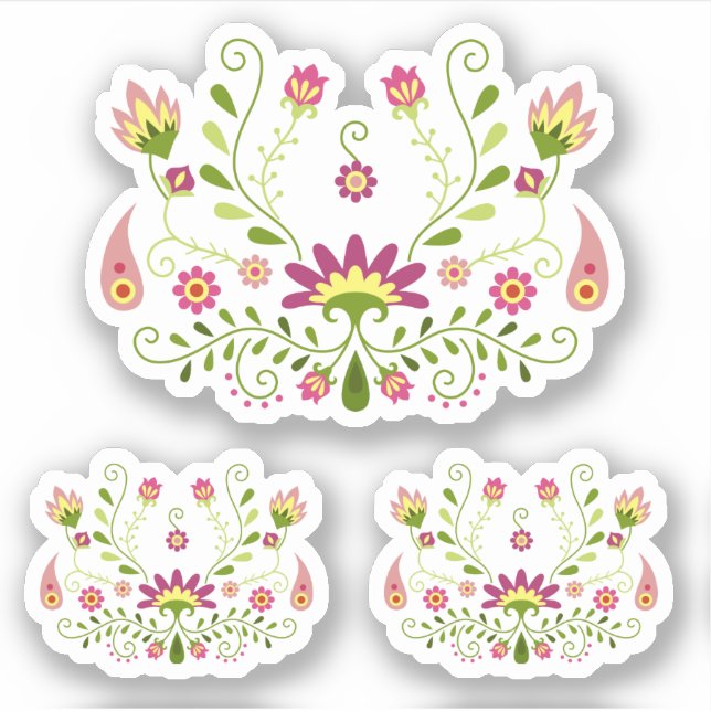 Set of 3 Pink Traditional Mexican Floral Sticker (Front)