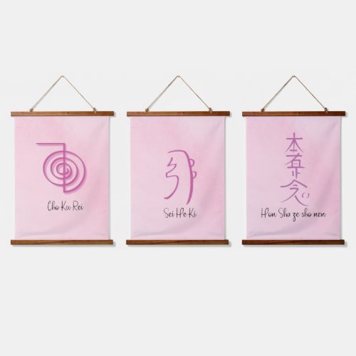 Set of 3 Pink Usui Reiki Symbols_CKR SHK  HSZSN Hanging Tapestry