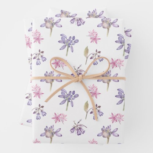 Set of 3 Pretty English Wildflower Garden Gift Wrapping Paper Sheets