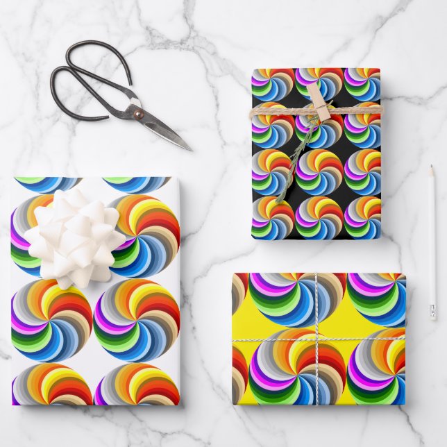 Set of 3 Pride Natilus Spiral Wrapping Paper Sheets (Front)