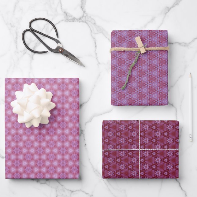 Set of 3 Printed Purple Shade Wrapping Paper Sheets (Front)