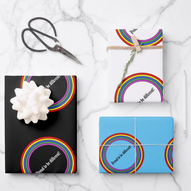 Set of 3 Proud To Be Different Wrapping Paper Sheets (Front)