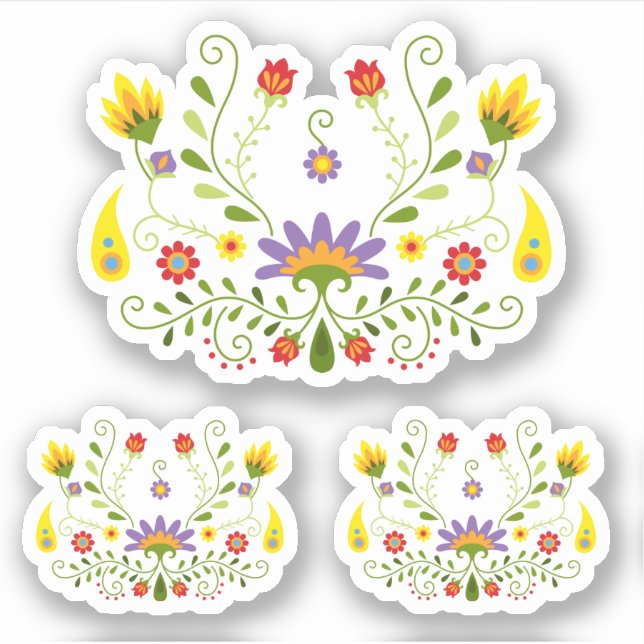 Set of 3 Purple Traditional Mexican Floral Sticker (Front)