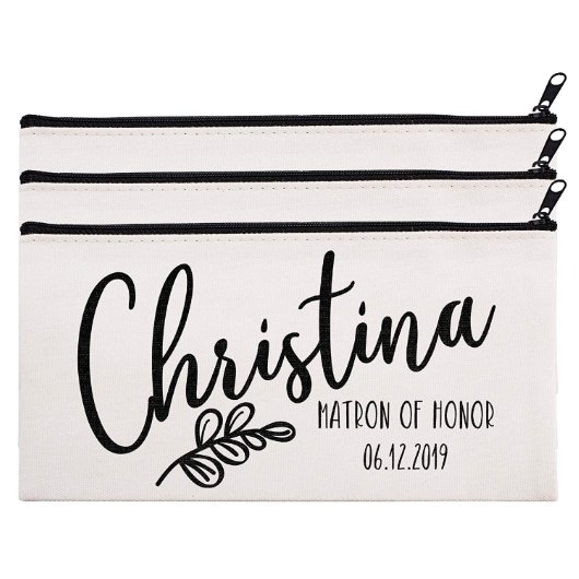 Set Of 3 Quirky Leaves Floral Canvas Cosmetic Bags (Set)