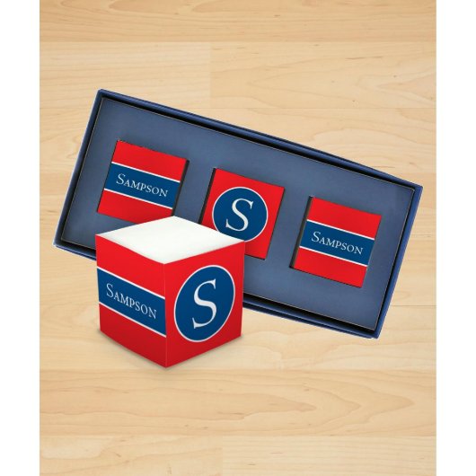 Set of 3 Red & Blue Monogram Mini Memo Cubes (Front)