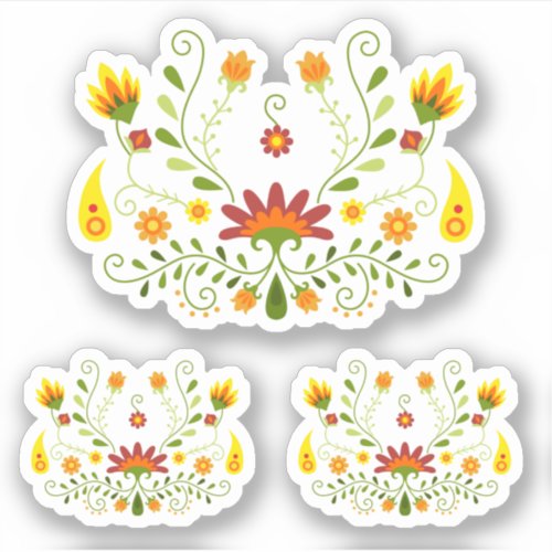 Set of 3 Red Traditional Mexican Floral Custom_Cut Sticker