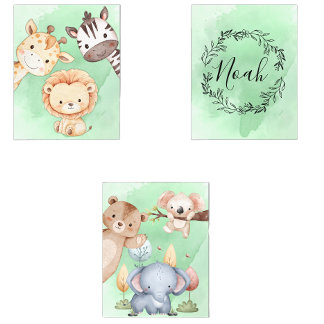 Set of 3 Safari Animals wall art