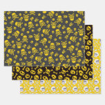 Set of 3 Skull and Crossbones Yellow Wrapping Paper Sheets