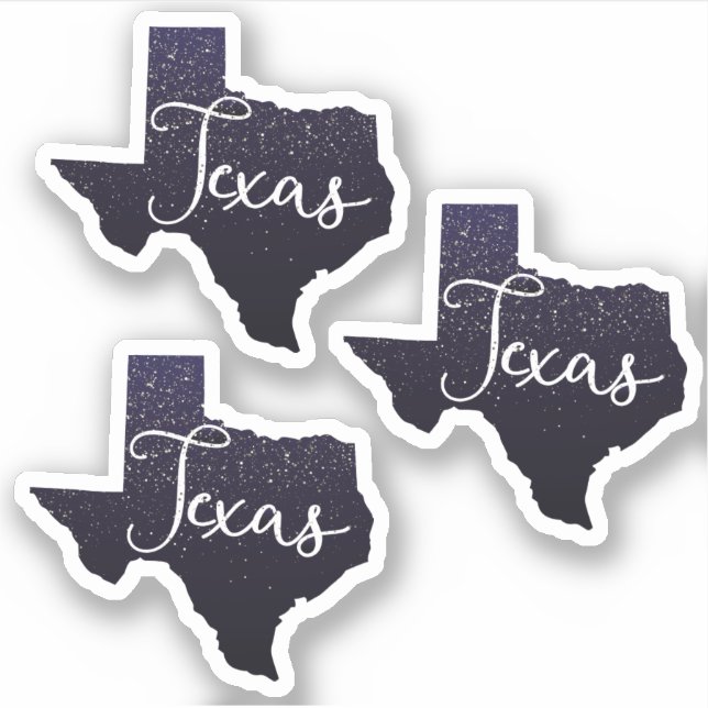 Set of 3 Texas Night Stars State Shape Sticker (Front)