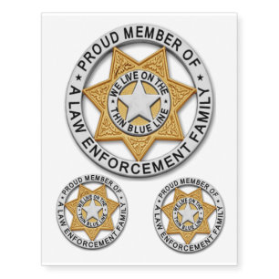Set of 3 Thin Blue Line LEO Family Badges Temporary Tattoos
