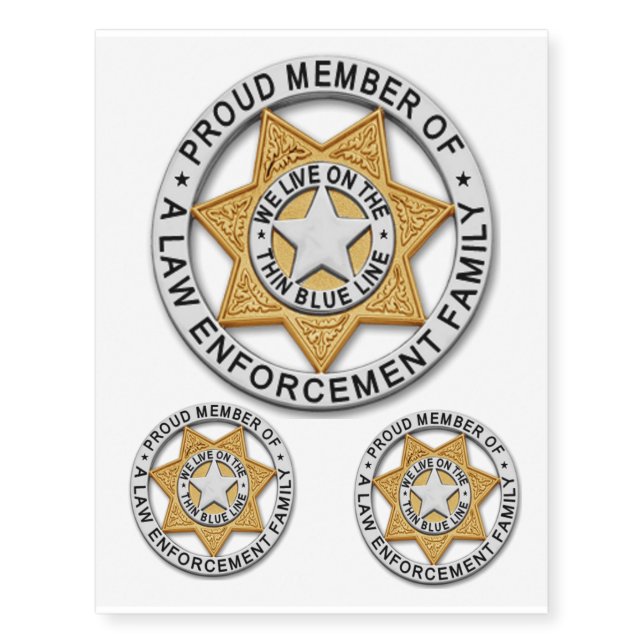 Set of 3 Thin Blue Line LEO Family Badges Temporary Tattoos (Front)