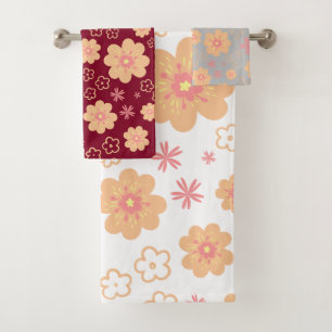 Set of 3 Unique Retro Flower Bath Towels