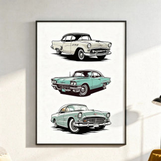 Set of 3 vintage cars. poster