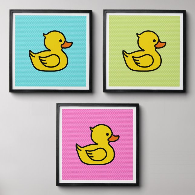Set Of 3 Yellow Ducks Framed Wall Art Peel And Stick Photo Tile (Front Set)