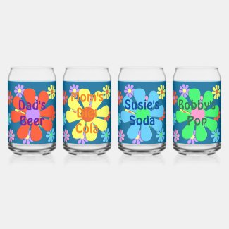 Set of 4 1960s Retro Flower Power