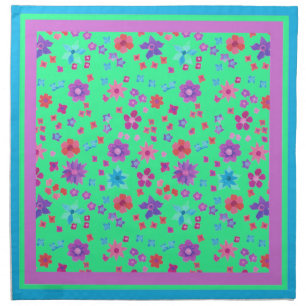 Set of  4 Aqua Flower-Power Table Napkins