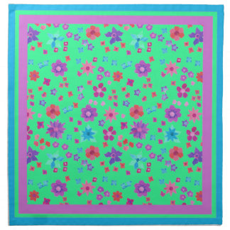 Set of  4 Aqua Flower-Power Table Napkins