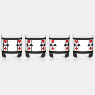 Set of 4 Art Deco Playing Card Suits with Monogram Whiskey Glass