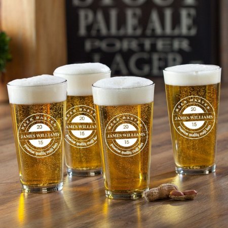 Set Of 4 Beer Master Label Pint 16 Oz. Glasses