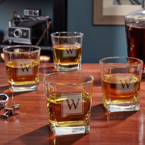 Set of 4 Block Monogram Whiskey Glasses 