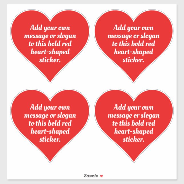 Set of 4 Bold Red Heart Shapes with Text. Sticker (Sheet)