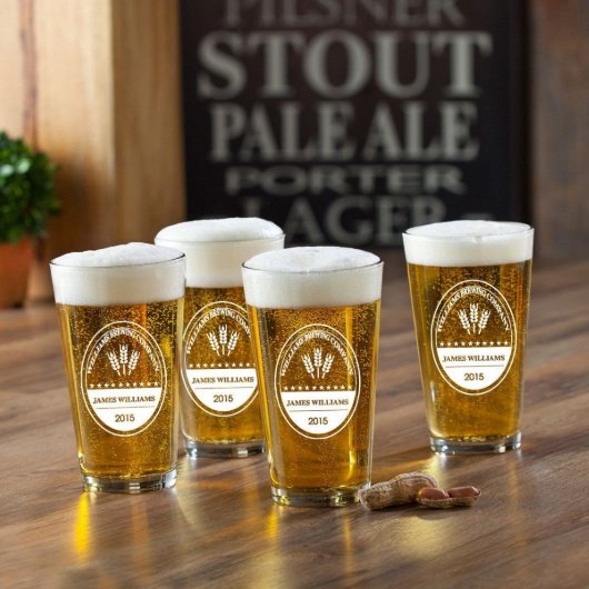 Set of 4 Brewery Company Pint 16 oz. Beer Glasses (Brewing Co.)