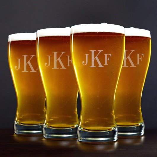 Set of 4 Classic Monogram Pilsner Beer Glasses (Front)