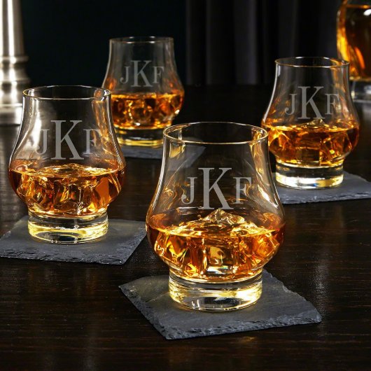 Set of 4 Classic Monogram Snifter Whiskey Glasses (Front)