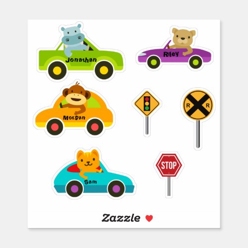 Set Of 4 Cute Animals Driving Stickers