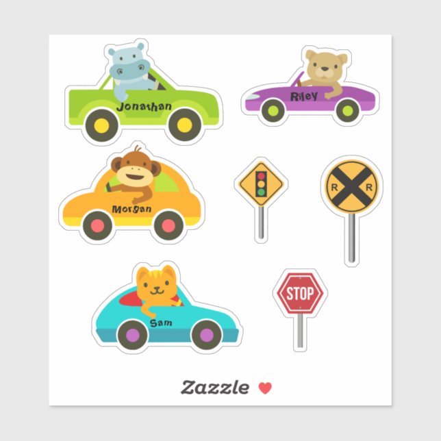 Set Of 4 Cute Animals Driving Stickers (Sheet)
