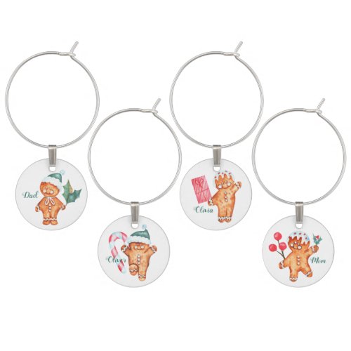 Set of 4 cute Christmas gingerbread  Wine Charm