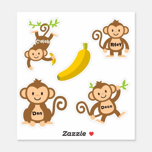 Set Of 4 Cute Monkey Stickers
