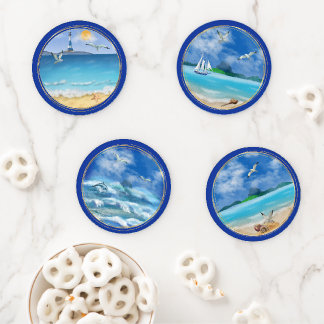 Set of 4 Different Nautical Ocean Scenes Coaster Set