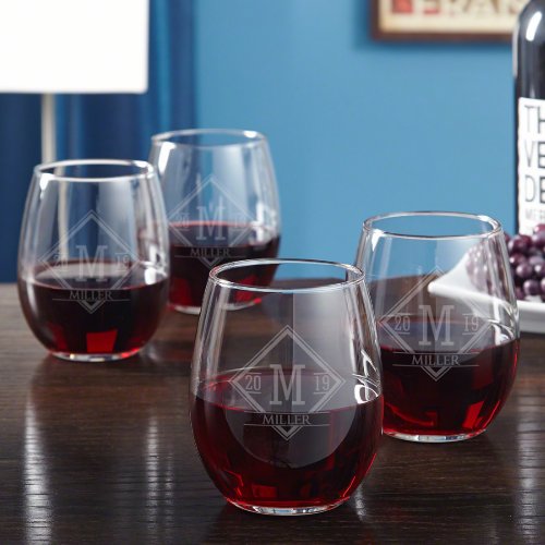 Set of 4 Drake Engraved Stemless Wine Glasses