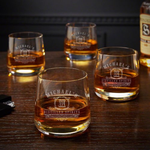 Set of 4 Elegant Engraved Benson Whiskey Glasses