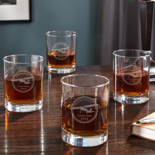 Set of 4 Engraved Aviator Whiskey Glasses
