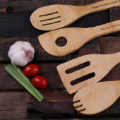 Set of 4 Engraved Bamboo Wood Kitchen Utensils (Front)