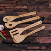 Set of 4 Engraved Bamboo Wood Kitchen Utensils (Front)